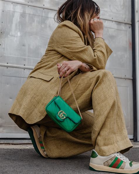 gucci mini marmont green|Gucci Marmont mini street style.